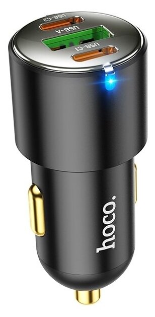 Автомобильное зарядное устройство Hoco NZ6, USB, 2xUSB Type C, 3А, 45 Вт, QC, PD, черный (6931474765185)