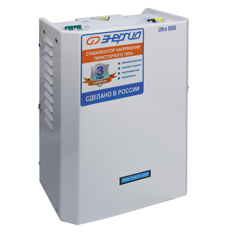 Стабилизатор напряжения Энергия Ultra 5000, 5000 VA, 5 кВт, клеммная колодка, белый (Е0101-0102)