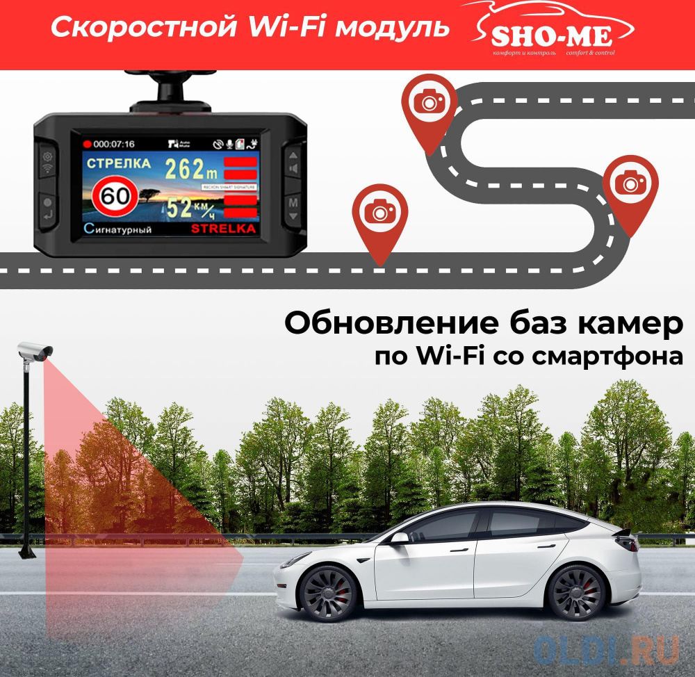 Видеорегистратор с радар-детектором Sho-Me Combo Slim WiFi GPS ГЛОНАСС