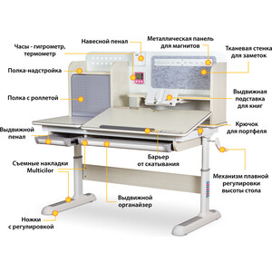 Комплект мебели (парта + кресло) Mealux Winnipeg Multicolor G столешница белый дуб, накладки серые (BD-630 MG + Y-528 G)