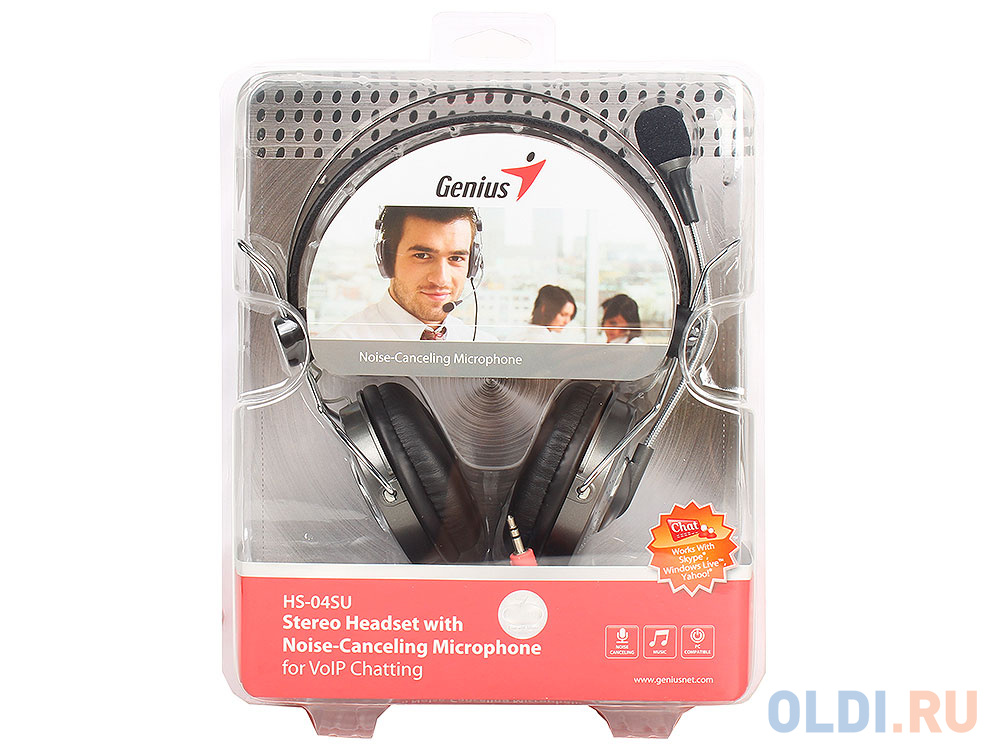 Наушники GENIUS Headset HS-04SU black (Noise-Canceling mic, In-line volume control, 2*3.5mm mini jack)