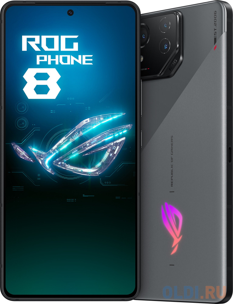 Смартфон Asus AI2401_A ROG Phone 8 256Gb 12Gb серый моноблок 3G 4G 2Sim 6.78" 1080x2400 Android 14 50Mpix 802.11 a/b/g/n/ac/ax/be NFC GPS GSM900/ в Москвe