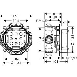 Смеситель для ванны Hansgrohe Metris Classic iBox Universal с механизмом (31485000, 01800180)