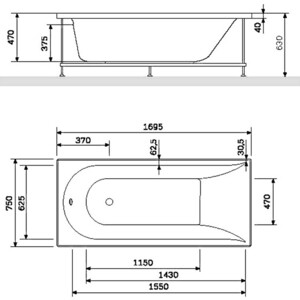 Акриловая ванна Am.Pm Spirit 170x75 с каркасом и шторкой (W72A-170-075W-A2, W72A-170-075W-R2, W80S-100PS-150MT)