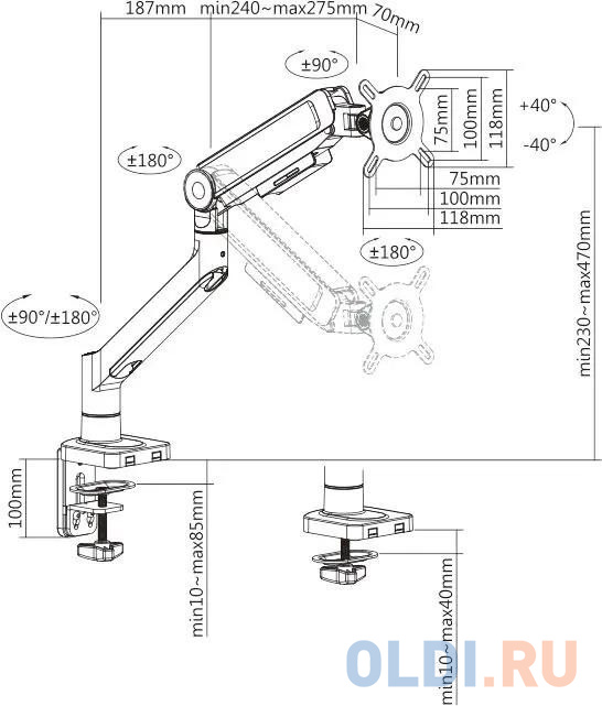 Кронштейн для мониторов Ultramounts UM732W белый/коричневый 17"-32" макс.8кг крепление к столешнице поворот и наклон