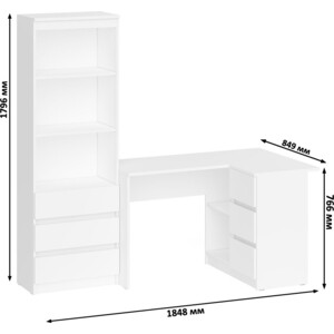Комплект СВК Мори Стол компьютерный МС-16 правый + Стеллаж МСТ600.3, цвет белый