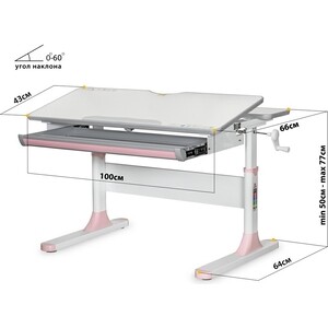 Парта трансоформер Mealux Edmonton Multicolor PN Lite столешница белая, накладки на ножках серые и розовые (BD-610 W/MC + PN Lite) в Москвe