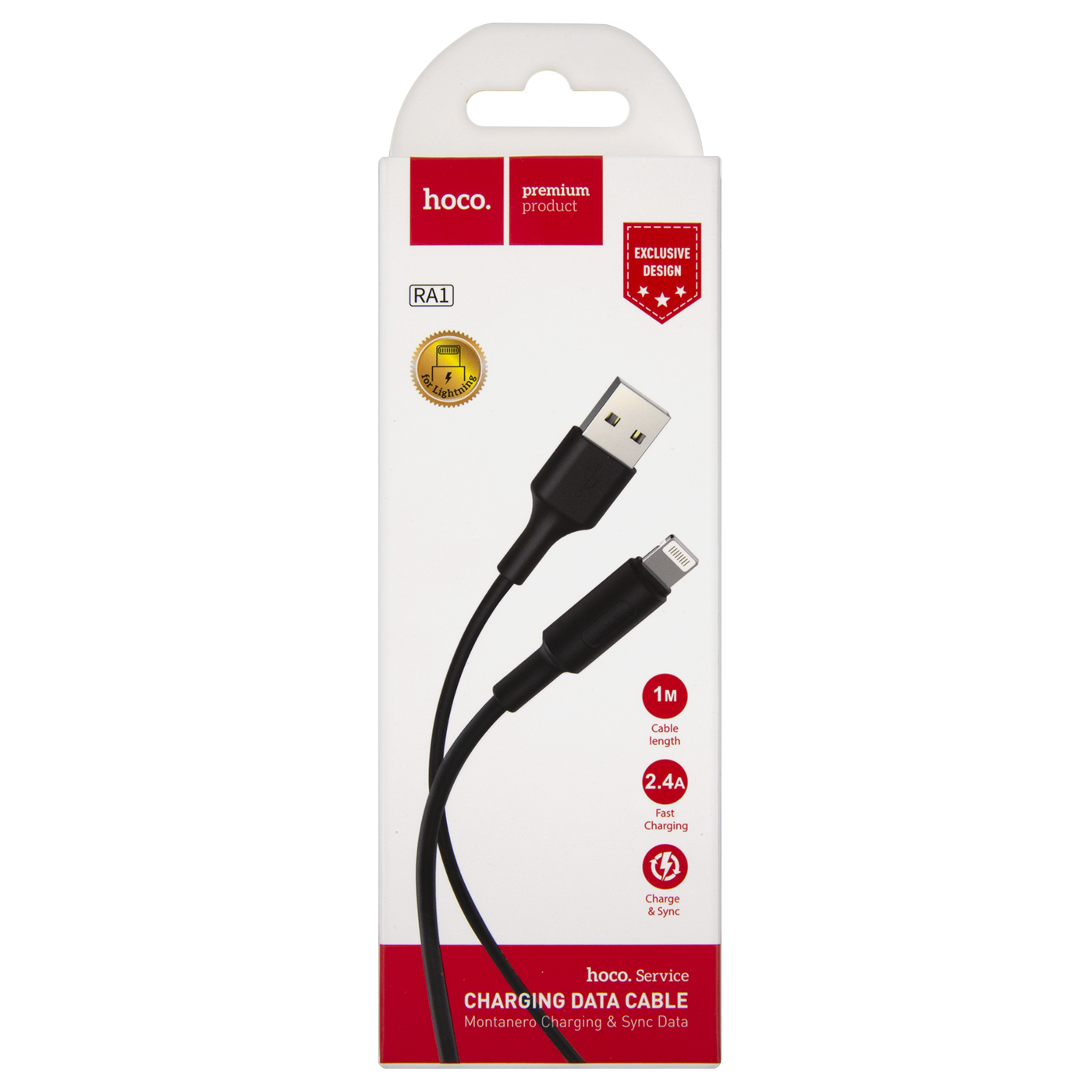 Дата-кабель Hoco RA1, USB - 8 - pin, 2.4A, черный