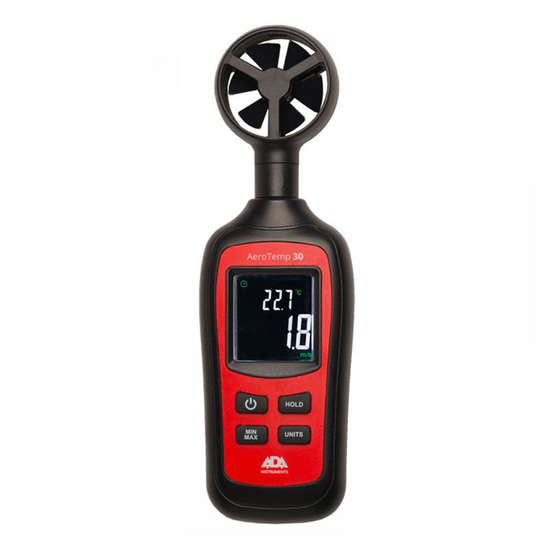 Анемометр с крыльчаткой ADA AeroTemp 30, измерение температуры: от -20 до +70 °С, измерение скорости ветра: от 0.4 до 30 м/с, черный/красный (А00515)