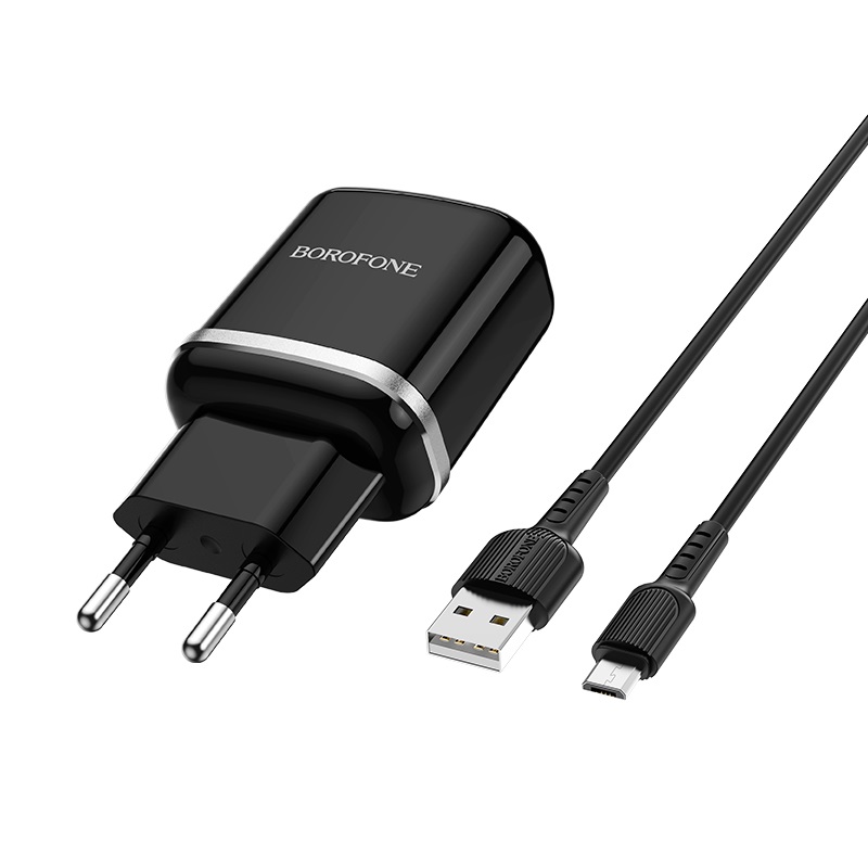 Сетевое зарядное устройство Borofone BA36A High speed 18W, 1USB, Quick Charge, 3A, черный (6931474715982), кабель microUSB