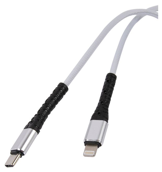 Дата-кабель mObility USB – Lightning, 3А, тканевая оплетка, белый УТ000024541
