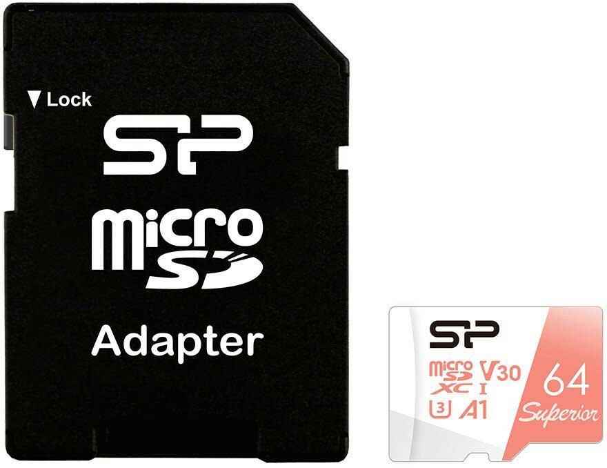 Карта памяти Silicon Power Superior A1 MicroSDXC 64Gb Class 10 (SP064GBSTXDV3V20SP) + адаптером SD в Москвe