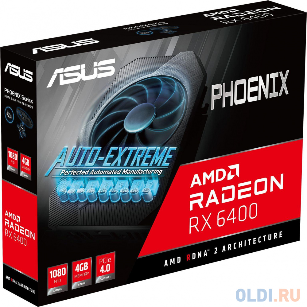 Видеокарта Asus PCI-E 4.0 PH-RX6400-4G AMD Radeon RX 6400 4096Mb 64 GDDR6 2039/16000 HDMIx1 DPx1 HDCP Ret