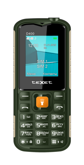 Мобильный телефон teXet TM-D400, 1.77" 160x128 TN, 32Mb RAM, 64Mb, 2-Sim, 1500 мА·ч, micro-USB, зеленый (TM-D400GN)