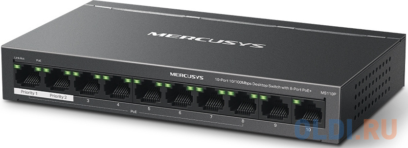 Mercusys MS110P Настольный коммутатор с 10 портами 10/100 Мбит/с (8 портов PoE+)