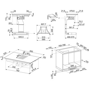 Индукционная варочная панель Smeg HOBD482D со встроенной вытяжкой