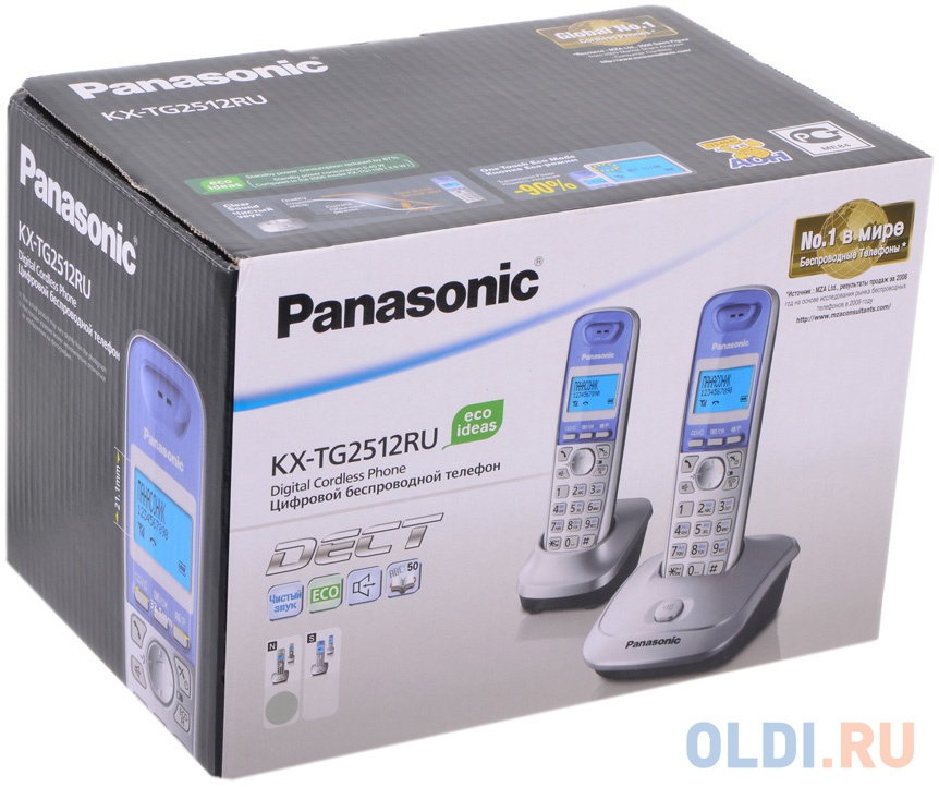 Телефон DECT Panasonic KX-TG2512RUS АОН, Caller ID 50, 10 мелодий, Спикерфон, Эко-режим, + дополнительная трубка в Москвe