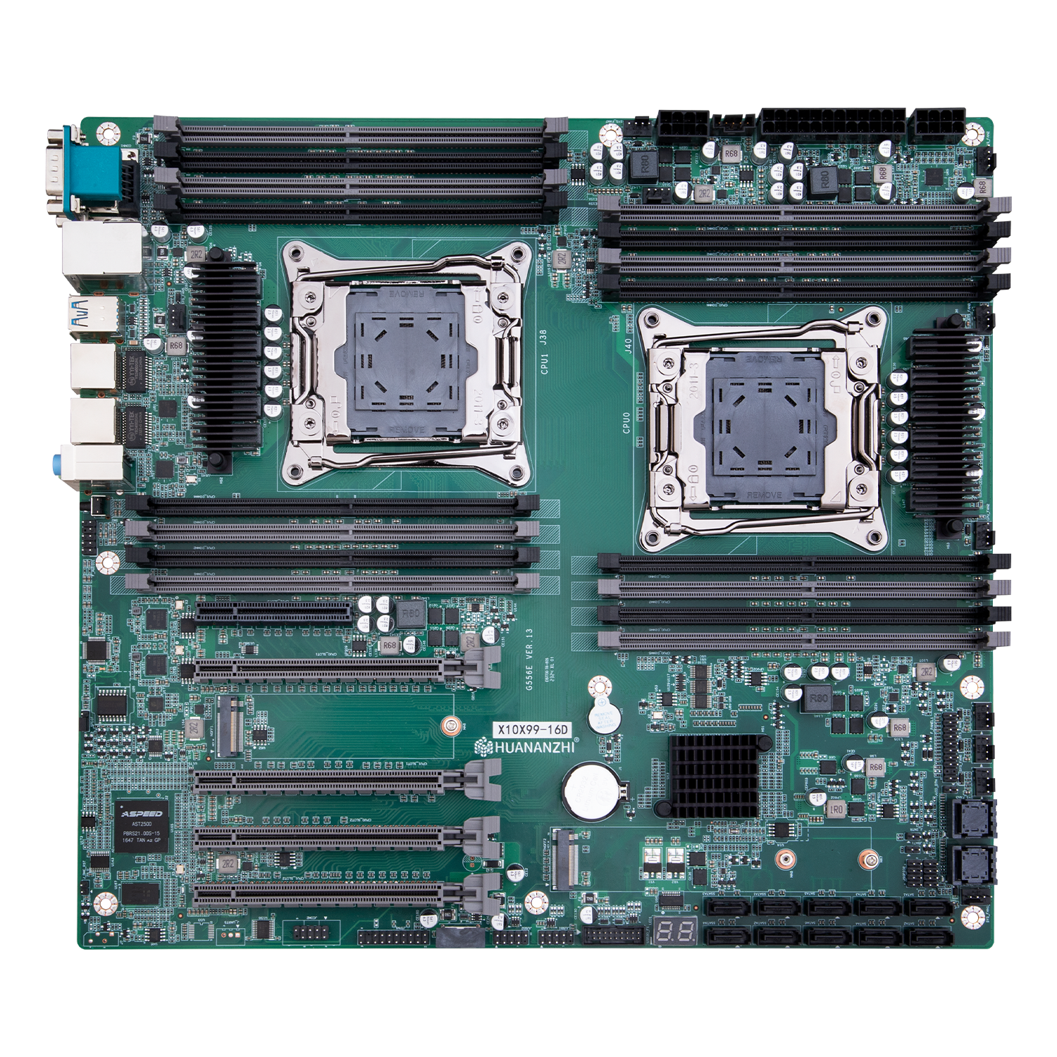 Материнская плата HUANANZHI X10X99-16D, 2xSocket2011-3, Intel Xeon E5-2690v4, iC612, 16xDDR4, 3PCI-Ex16, 2PCI-Ex8, 2xM.2-PCI-E, 6SATA3 RAID 0/1/5/10, 5.1-ch, 2xGLAN, 6xUSB 2.0, 4xUSB 3.0, VGA, E-ATX, Retail (HNZ-X10X99-16D-2690v4)