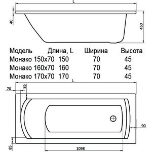 Акриловая ванна Santek Монако 160х70 каркас, слив-перелив (1WH111977, 1WH112425)