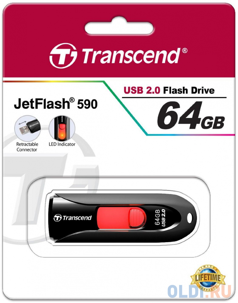 Внешний накопитель 64GB USB Drive <USB 2.0 Transcend 590K (TS64GJF590K)