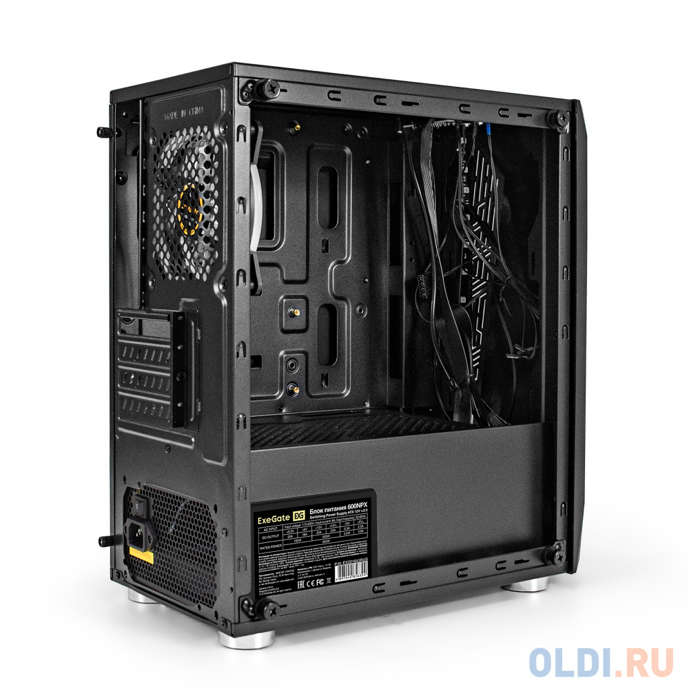 Корпус Minitower ExeGate Mistery R2-NPX600 (mATX, БП 600NPX с вент. 12 см, 2*USB+1*USB3.0, аудио, черный, 1 вент. 12см с RGB подсветкой и полоса на пе в Москвe