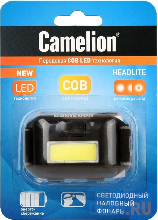 Camelion LED5355  (фонарь налобн, черн.,1Вт COB LED, 3 реж, 3XAAA, пласт, блист)