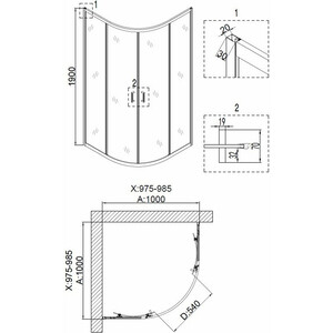 Душевой уголок Niagara Nova 100x100 прозрачный, черный (NG-6807-08 BLACK