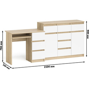 Комплект СВК Мори Стол компьютерный МС-6 правый + Комод МК1200.4, цвет дуб сонома/белый