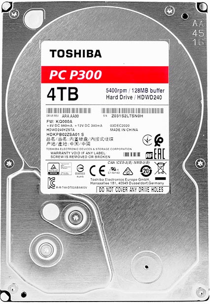 Жесткий диск (HDD) Toshiba 4Tb P300, 3.5", 5400rpm, 128Mb, SATA3 (HDWD240YZSTA)