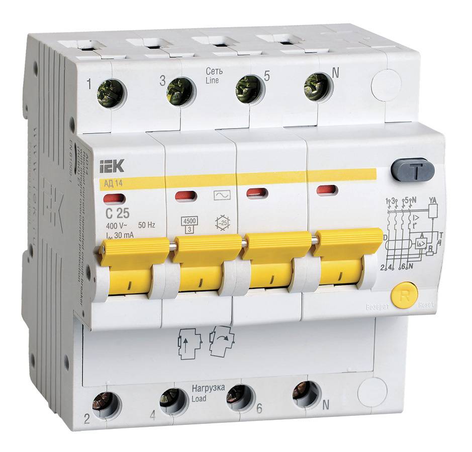 Выключатель автом. дифф. тока IEK АД14 MAD10-4-025-C-030 25A тип C 4.5kA AC 4П 230/400В 5мод белый (упак.:1шт)