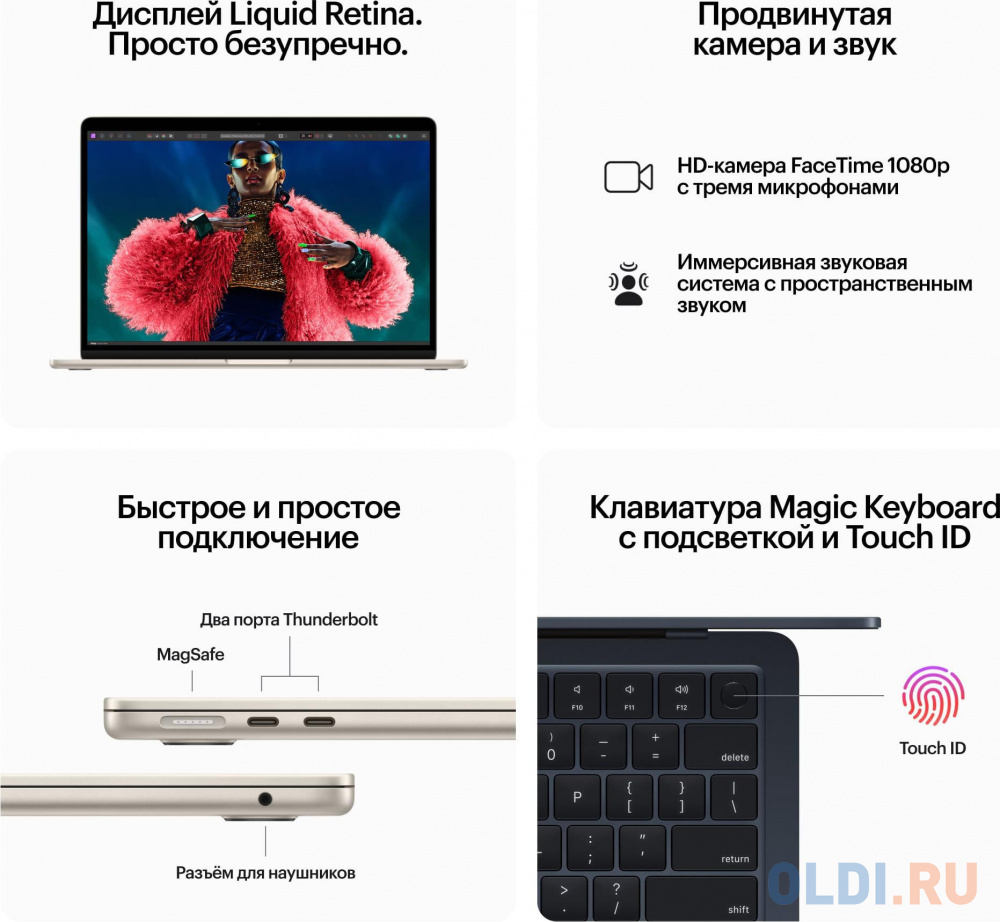 Ноутбук MacBook Air 15"Starlight  8CPU/10GPU 8/512GB Apple M3  MRYT3LL/A A3114 195949131226 в Москвe