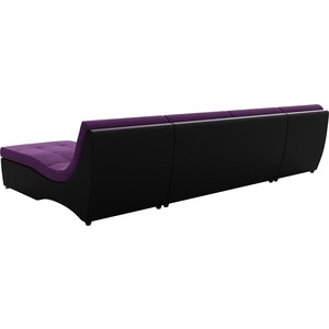 АртМебель П-образный модульный диван Монреаль микровельвет фиолетовый экокожа черный