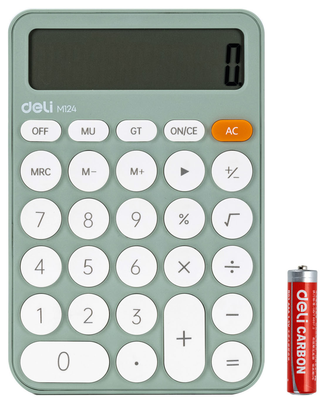 Калькулятор настольный DELI EM124, 12-разрядный, однострочный экран, зеленый (EM124GREEN)