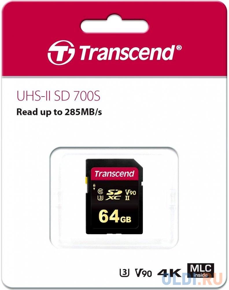 Флеш карта SD 64GB Transcend SDXC Class 10 UHS-II U3, MLC TS64GSDC700S в Москвe