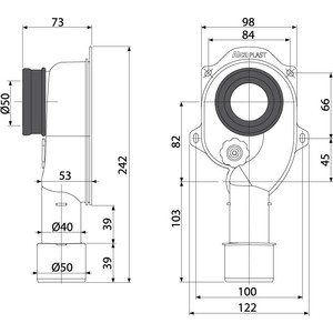 Сифон для писсура AlcaPlast D50, вертикальная труба D40/50 (A45C / AG210901345) в Москвe