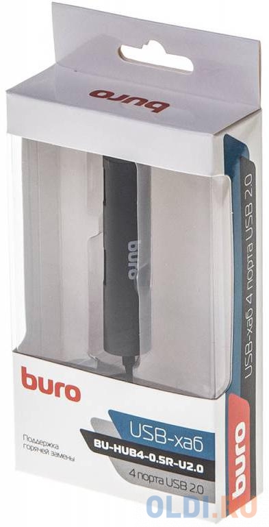 Концентратор USB 2.0 BURO BU-HUB4-0.5R-U2.0 4 x USB 2.0 черный