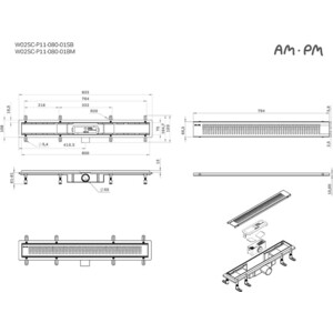 Душевой лоток Am.Pm PrimeFlow затвор Cut Gradient 80 см, черный (W02SC-P11-080-01BM)