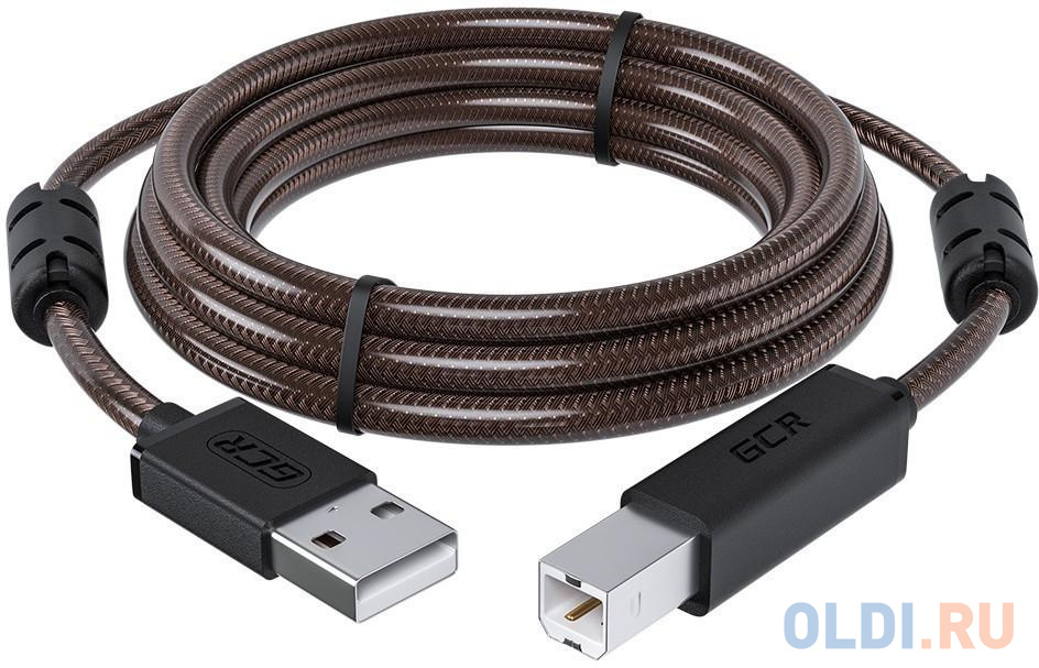 GCR Кабель PROF 3.0m USB 2.0, AM/BM, черно-прозрачный, ферритовые кольца, 28/24 AWG, экран, армированный, морозостойкий, GCR-52415