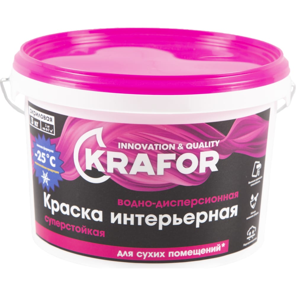 Интерьерная водно-дисперсная суперстойкая краска KRAFOR