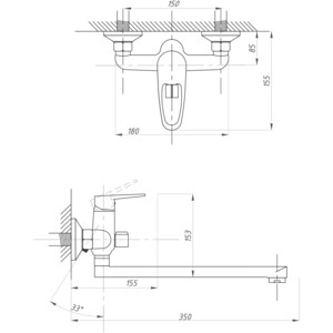 Смеситель для ванны Профсан Комплектация PSM-104-2 хром