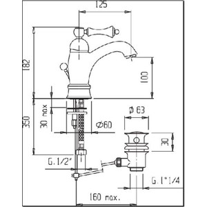 Смеситель для раковины Cezares Margot с донным клапаном, Бронза (MARGOT-LSM1-A-02-Bi)