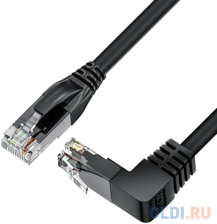 GCR Патч-корд прямой 2.0m UTP кат.5e, черный, нижний угол, литой, ethernet high speed, RJ45, T568B, GCR-53196