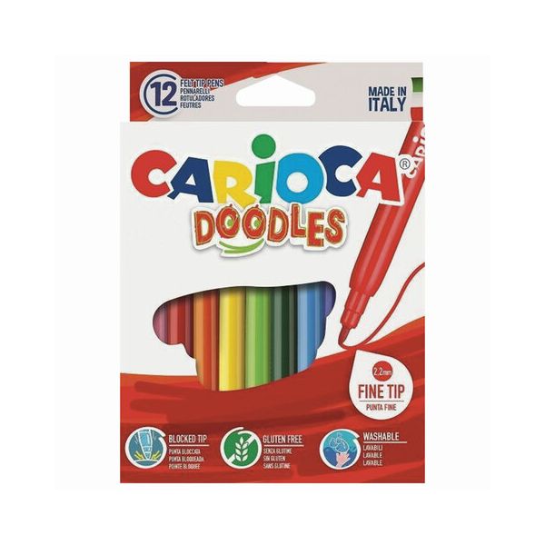 Фломастеры CARIOCA (Италия) "Doodles", 12 цветов, суперсмываемые, 42314