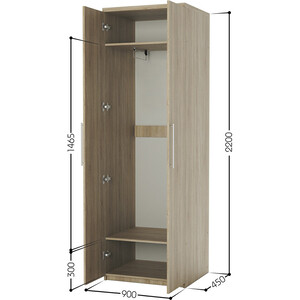 Шкаф для одежды Шарм-Дизайн Комфорт МШ-21 90х45 с зеркалом, дуб сонома