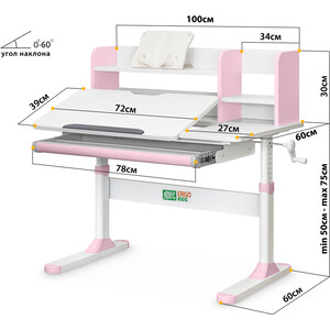 Комплект ErgoKids Парта TH-330 pink + кресло Y-507 KP (TH-330 W/PN + Y-507 KP) столешница белая, накладки на ножках розовые