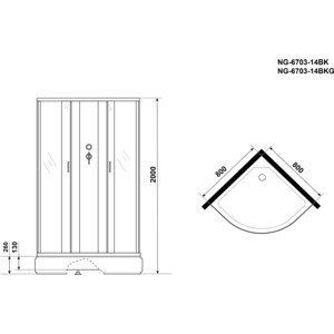 Душевая кабина Niagara NG-6703-14BKG 80х80х215