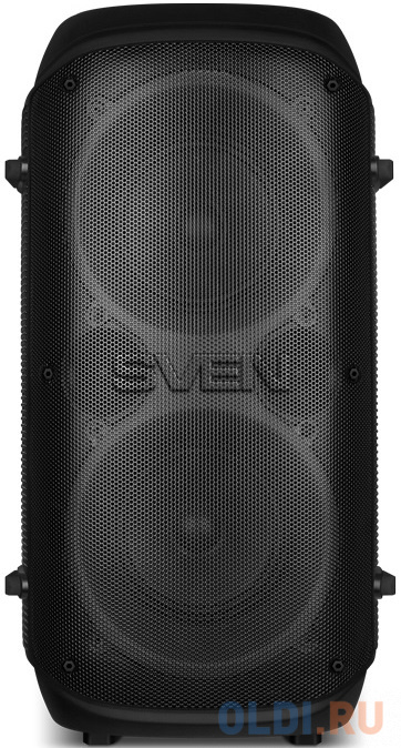 Мобильные колонки SVEN PS-800 2.0 чёрные (2x50 W, mini Jack, 2 х 6.35 мм Jack, USB, NFC, Bluetooth, FM, micro SD, ПДУ, 2 x 4400 мA, LED подсветка)