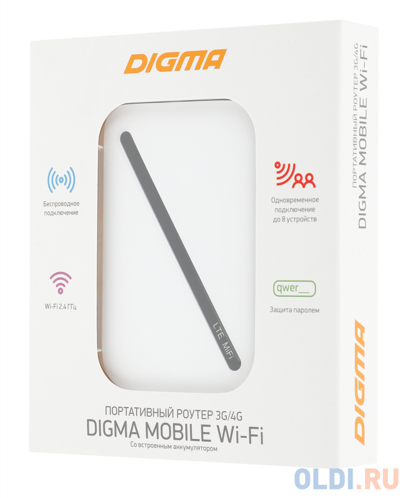 Модем Digma Mobile WiFi DMW1967 3G/4G, внешний, белый [dw1967wh]