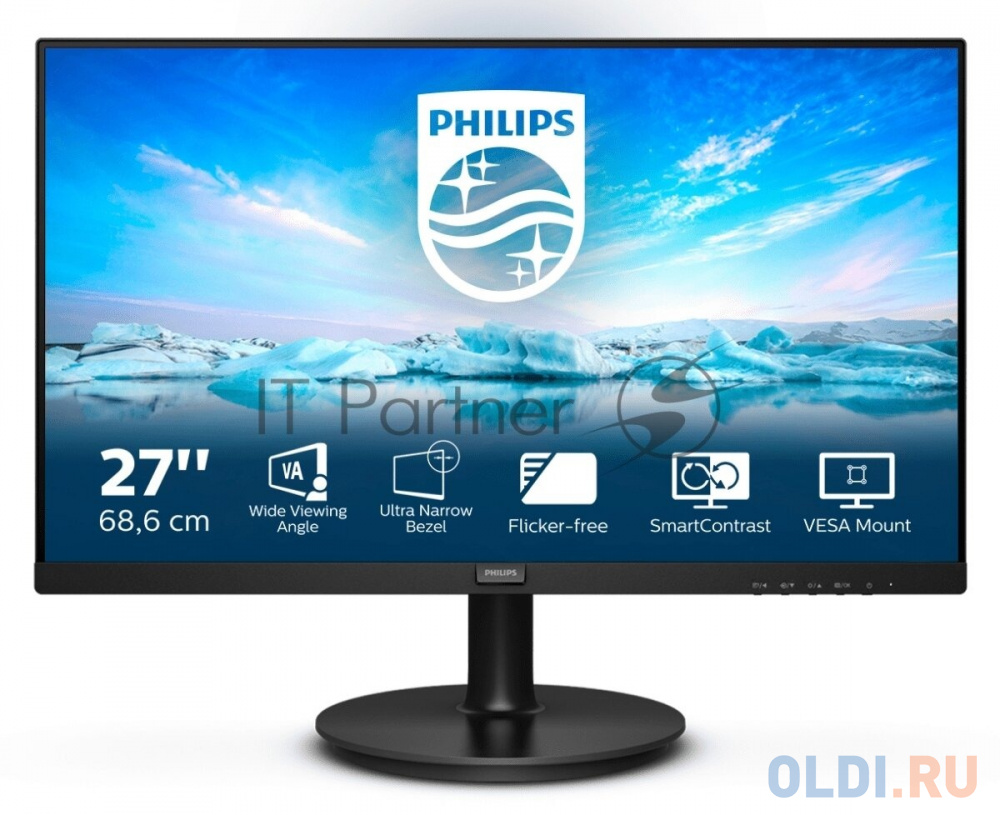 МОНИТОР 27" PHILIPS 271V8LAB/00 Black (VA, 1920x1080, 100Hz, 1 ms, 178°/178°, 250 cd/m, 4000:1, +HDMI 1.4, +MM)