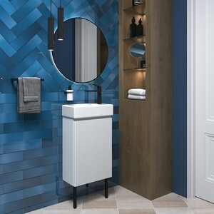 Тумба с раковиной Wellsee WC Area 40х22 напольная, смеситель справа, матовая белая (221801005)